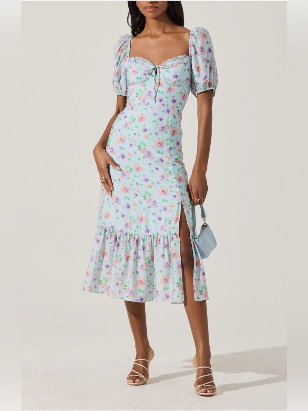 ASTR the Label Floral Eyelash Lace Detail Midi Dress